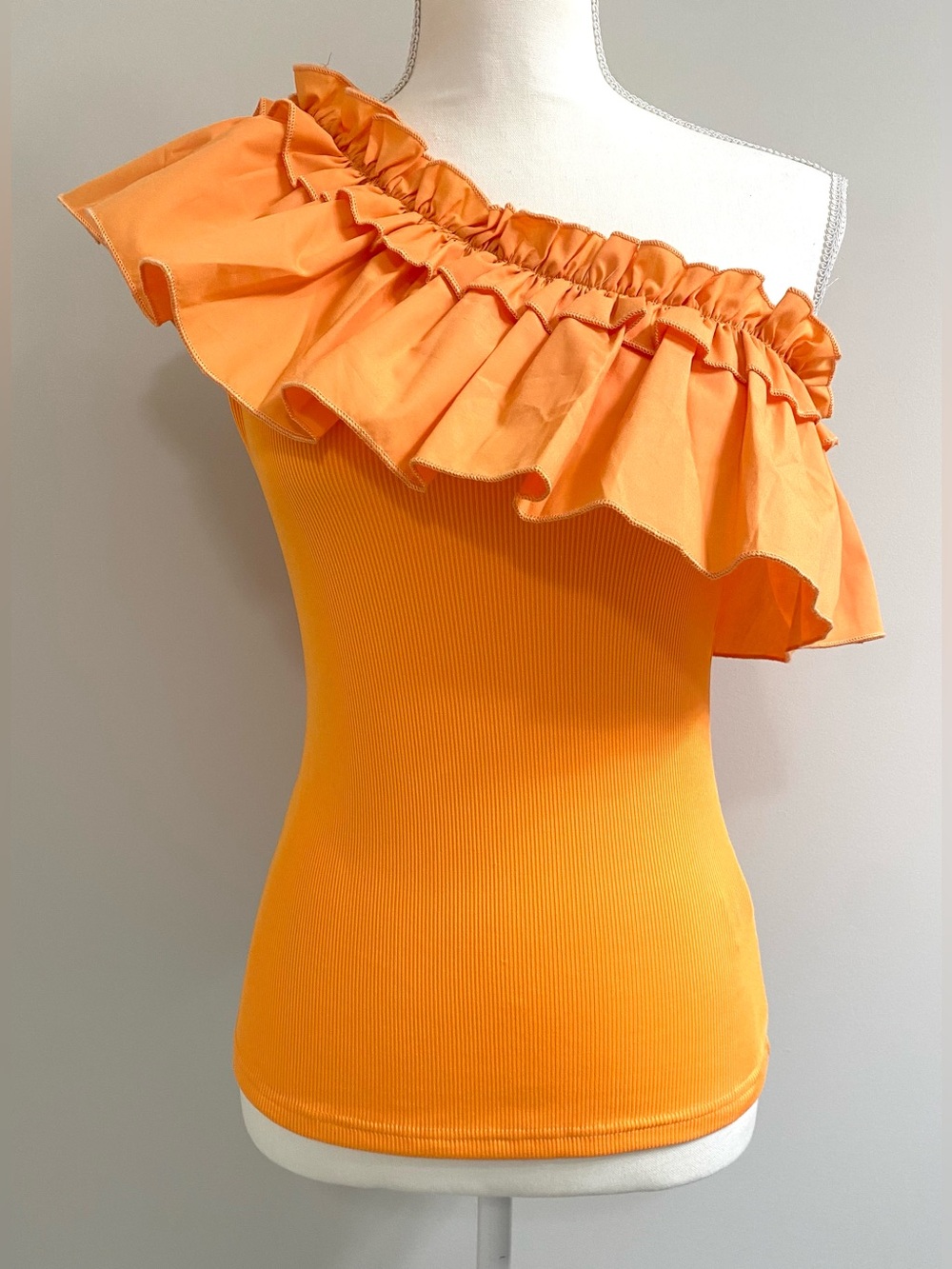 SHEIN Womens M Orange Ruffle Asymmetrical Top Boho Fall 90s Cottagecore Preppy - Picture 15 of 16